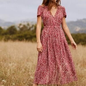 Christy Dawn Floral Maxi Dress Red Empire Waist Short Sleeves